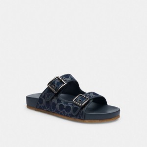 Coach Buckle Strap Sandal In Signature Denim Sandalen Heren Blauw | LH9302856