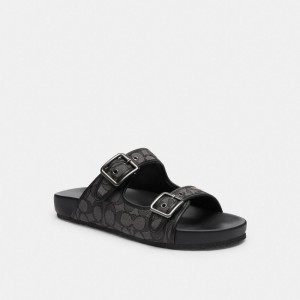 Coach Buckle Strap Sandal In Signature Jacquard Sandalen Heren Zwart | UV8046321