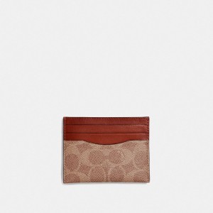 Coach Card Case In Signature Canvas Kaartenhoes Heren Bruin Rood | CB9425760