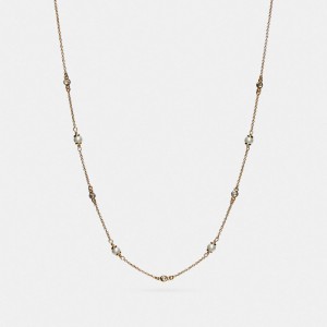 Coach Classic Crystal Pearl Necklace Sieraden Dames Goud | FZ3195807