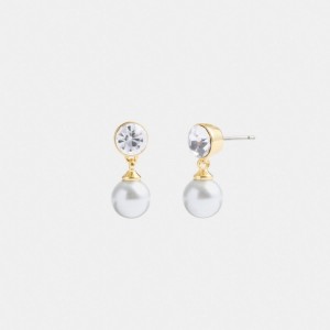 Coach Classic Pearl Drop Earrings Sieraden Dames Goud | RX7301869