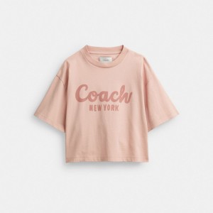 Coach Cursive Signature Cropped T Shirt Topjes Dames Roze | PZ7948650