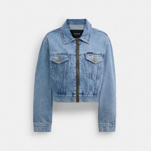 Coach Denim Crop Jacket In Organic Cotton Jassen Dames Blauw | FQ0364752