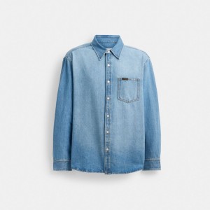 Coach Denim Shirt Topjes Heren Lichtlichtturkoois | ZR8764103