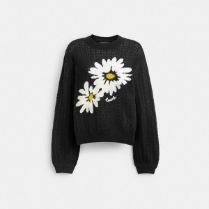 Coach Floral Crewneck Sweater Topjes Dames Zwart | NH4281709