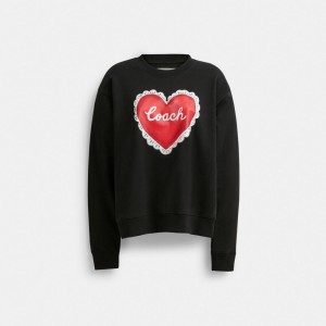 Coach Heart Crewneck Sweater Topjes Dames Zwart | DJ5824697