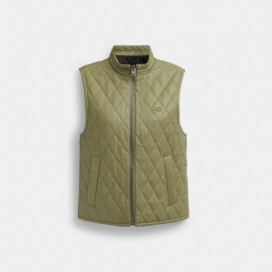 Coach Leather Quilted Vest Jassen Dames Groen | EA3021985