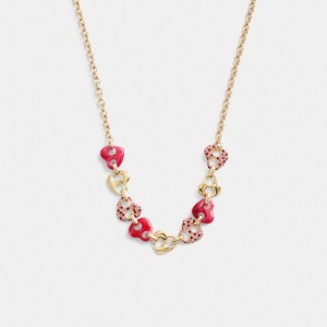 Coach Pave Hearts Chain Link Necklace Sieraden Dames Goud Roze Gekleurd | XJ1650378