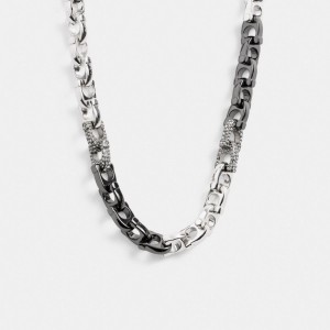 Coach Pave Signature Mixed Chain Necklace Sieraden Dames Zilver | LH5831240