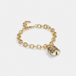 Coach Quilted Padlock Chain Bracelet Sieraden Dames Goud Zwart | XL5401368