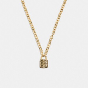 Coach Quilted Padlock Chain Necklace Sieraden Dames Goud Zwart | QY5431809