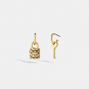 Coach Quilted Padlock Key Mismatch Earrings Sieraden Dames Goud Zwart | AO5193206