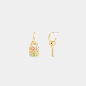 Coach Rainbow Quilted Padlock Key Mismatch Earrings Sieraden Dames Goud Gekleurd | TH6345790