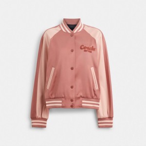 Coach Satin Varsity Jacket Jassen Dames Roze | QZ1485206