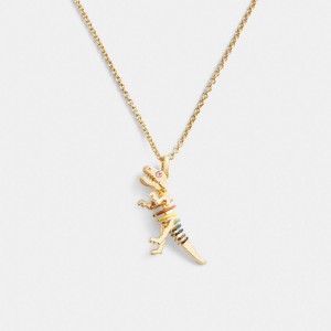 Coach Skeletal Rexy Long Pendant Necklace Sieraden Dames Goud Gekleurd | JS8730652