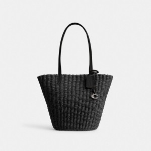 Coach Small Straw Tote Tote Tassen Dames Zilver Zwart | IP7936241