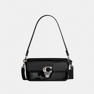 Coach Studio Baguette Bag With Sequins Crossbodytassen Dames Zilver Zwart | XV8720569