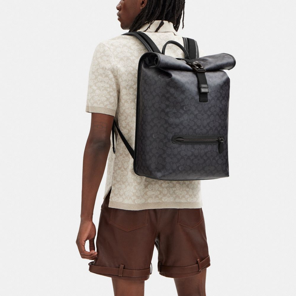 Coach Beck Roll Top Backpack In Signature Canvas Rugzakken Heren Grijs | BW5974280