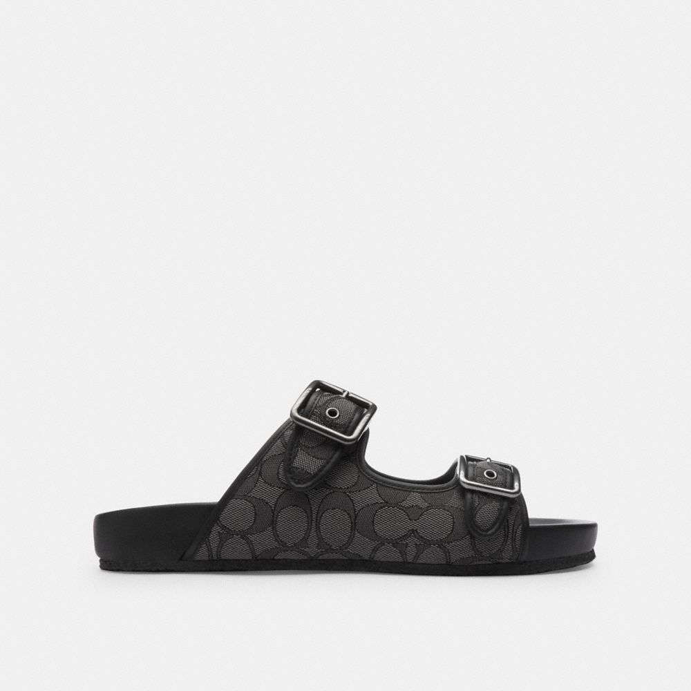 Coach Buckle Strap Sandal In Signature Jacquard Sandalen Heren Zwart | UV8046321