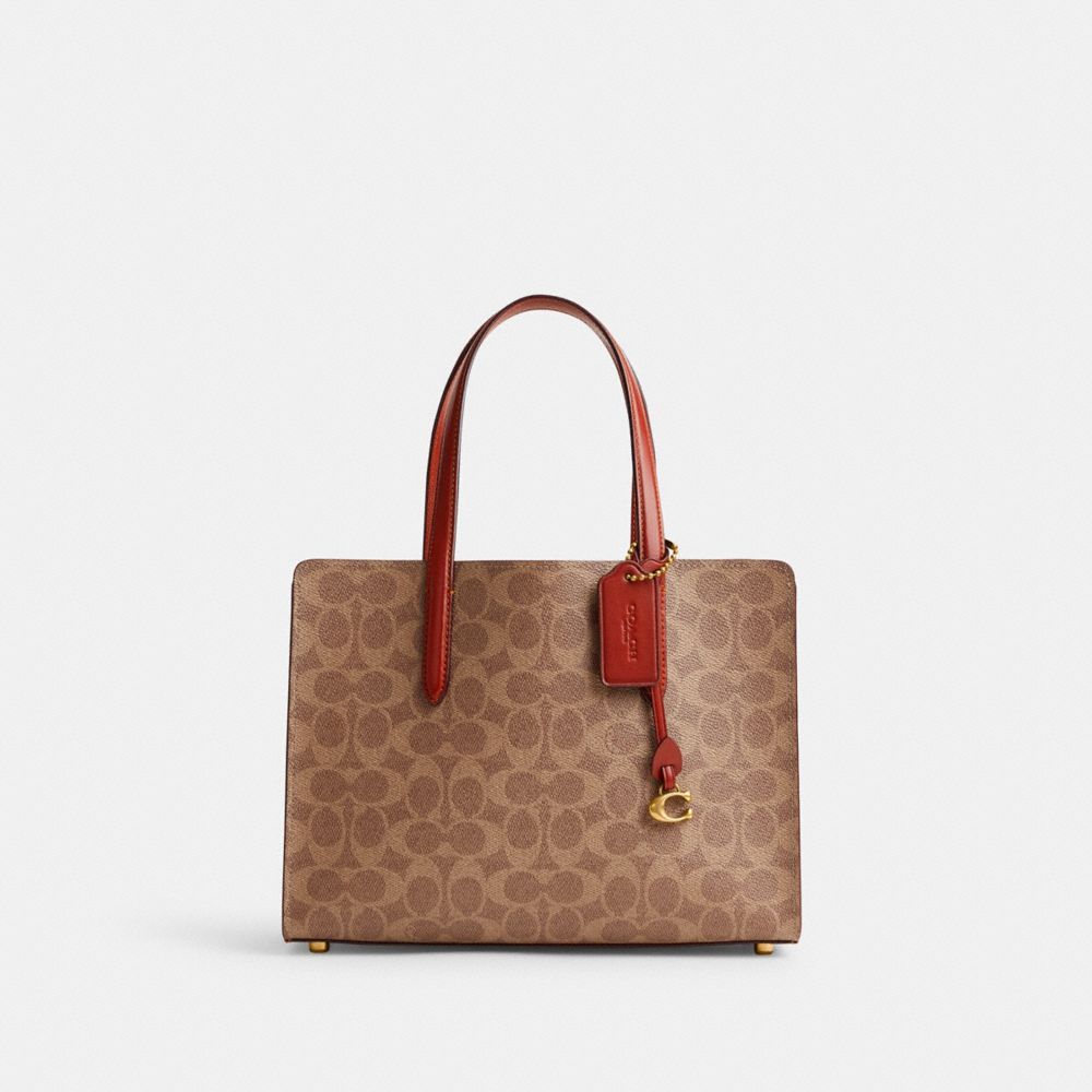 Coach Carter Carryall Bag 28 In Signature Canvas Handtas Dames Bruin Rood | OX5729316