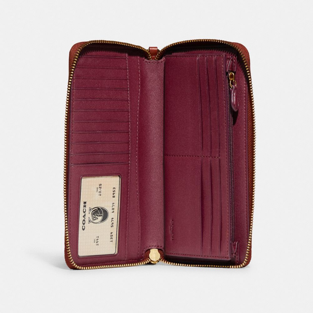 Coach Continental Wallet In Signature Canvas Grote Portefeuille Dames Bruin Rood | IO6783591