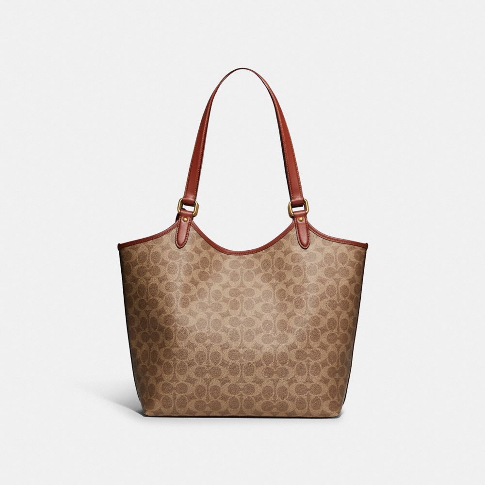 Coach Day Tote Bag In Signature Canvas Tote Tassen Dames Bruin Rood | CG8497503