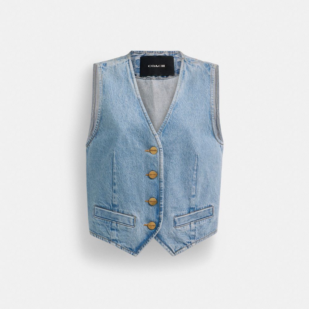 Coach Denim Vest In Organic Cotton Topjes Dames Blauw | DA6721849