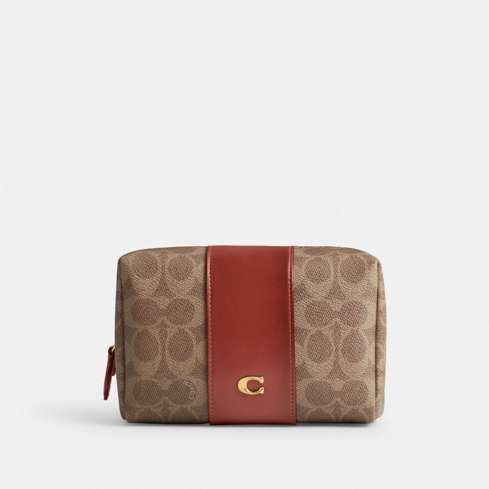 Coach Essential Cosmetic Pouch In Signature Canvas Reistas Dames Bruin Rood | OM7064812