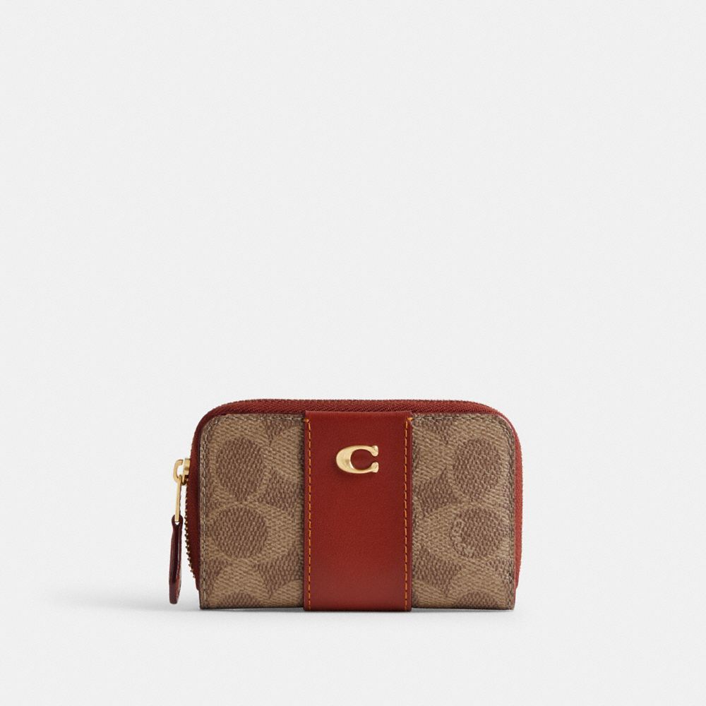 Coach Essential Small Zip Around Card Case In Signature Canvas Kaartenhoes Dames Bruin Rood | CX5608231