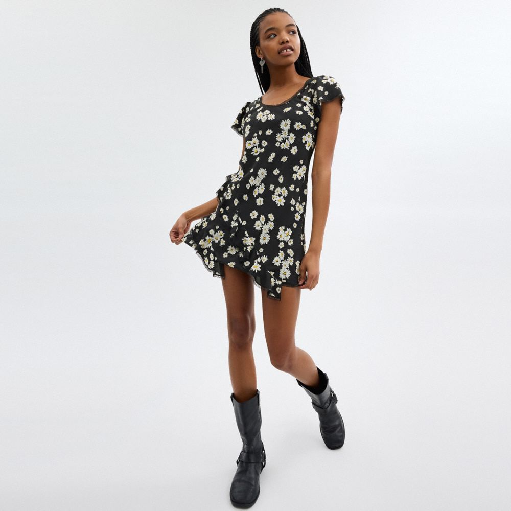 Coach Floral Mini Dress Jurk Dames Zwart | PO0586371