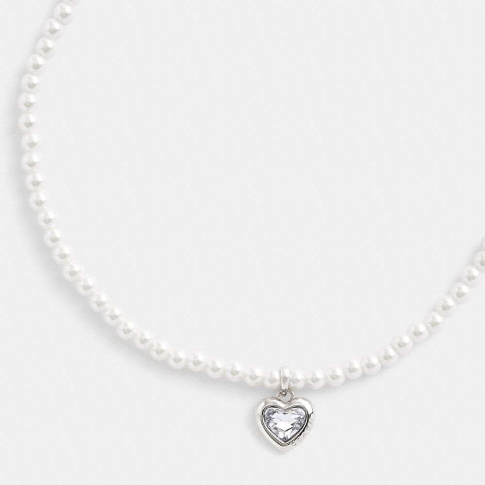 Coach Heart Pearl Choker Necklace Sieraden Dames Zilver | KM3218576