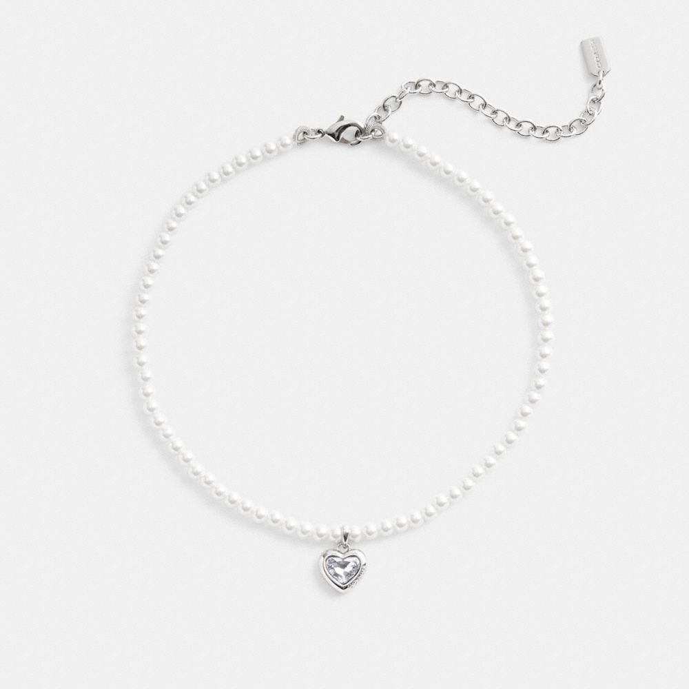 Coach Heart Pearl Choker Necklace Sieraden Dames Zilver | KM3218576