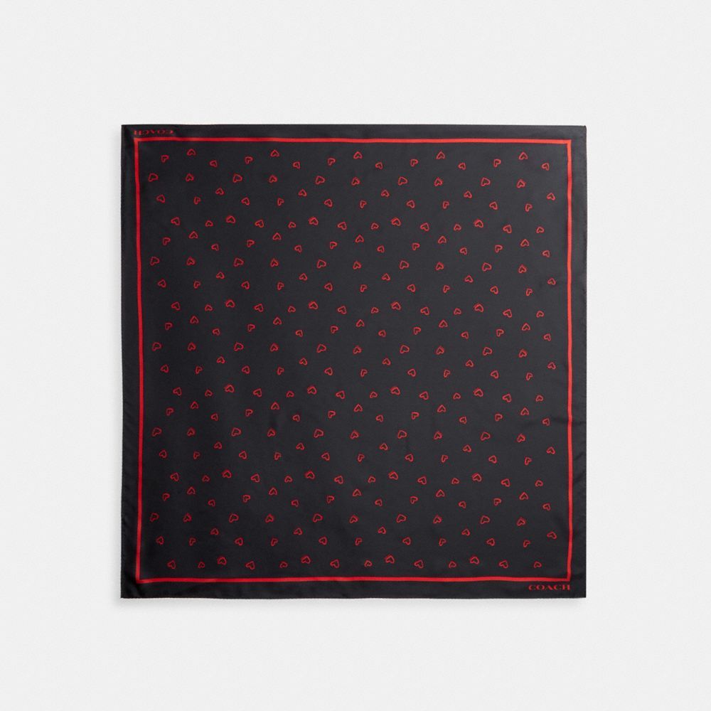 Coach Hearts Print Silk Square Scarf Sjaal Dames Zwart Rood | BV2135047