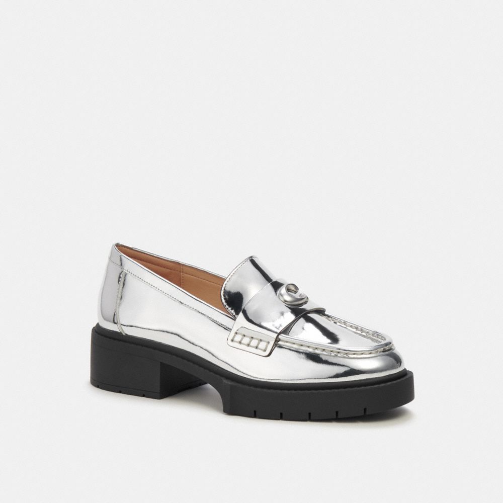 Coach Leah Loafer In Silver Metallic Platte Schoenen Dames Zilver | OU7413809