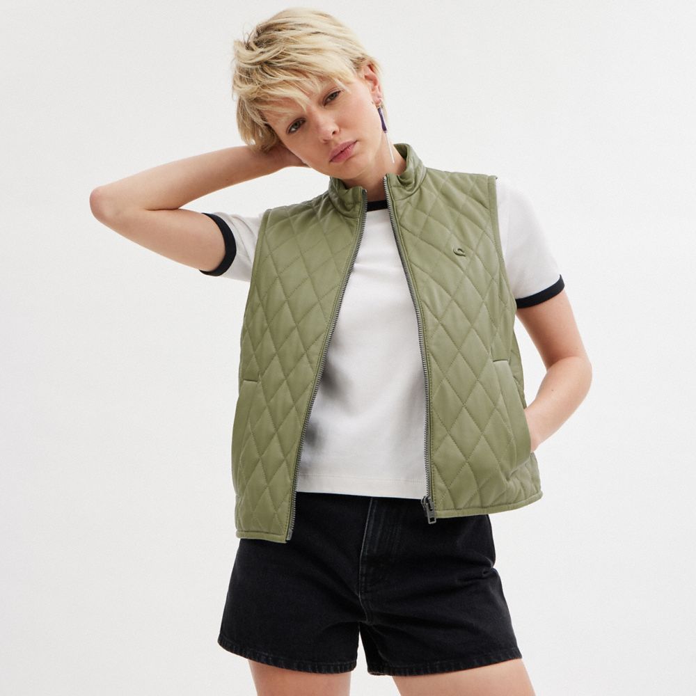 Coach Leather Quilted Vest Jassen Dames Groen | EA3021985