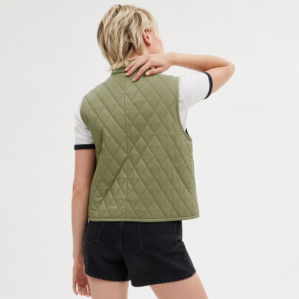 Coach Leather Quilted Vest Jassen Dames Groen | EA3021985