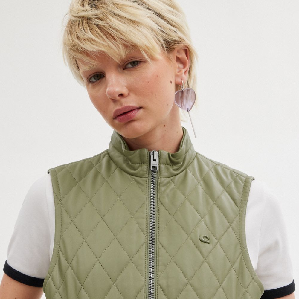 Coach Leather Quilted Vest Jassen Dames Groen | EA3021985