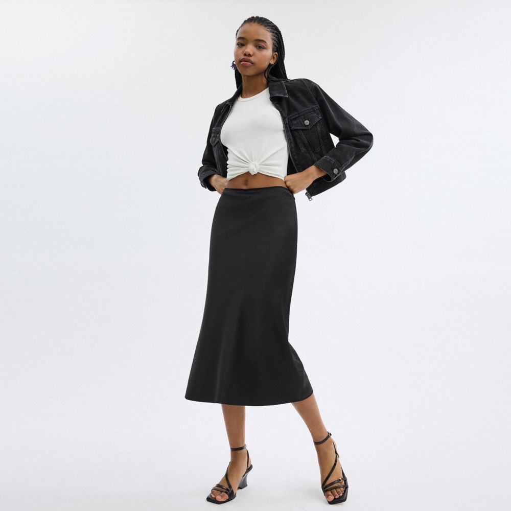 Coach Long Satin Midi Skirt Broek Dames Zwart | TS9806415