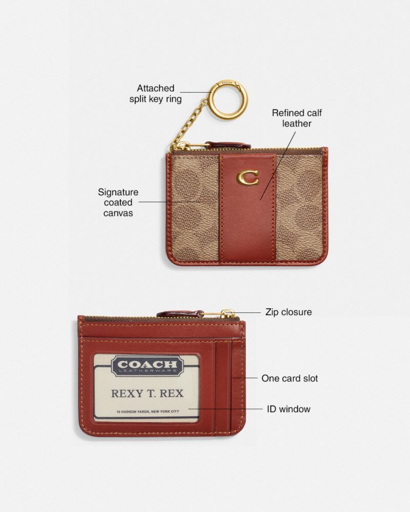 Coach Mini Skinny Id Case In Signature Canvas Kaartenhoes Dames Bruin Rood | RJ1896235