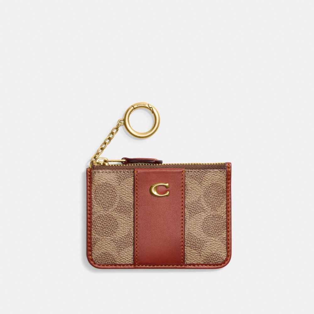 Coach Mini Skinny Id Case In Signature Canvas Kaartenhoes Dames Bruin Rood | RJ1896235