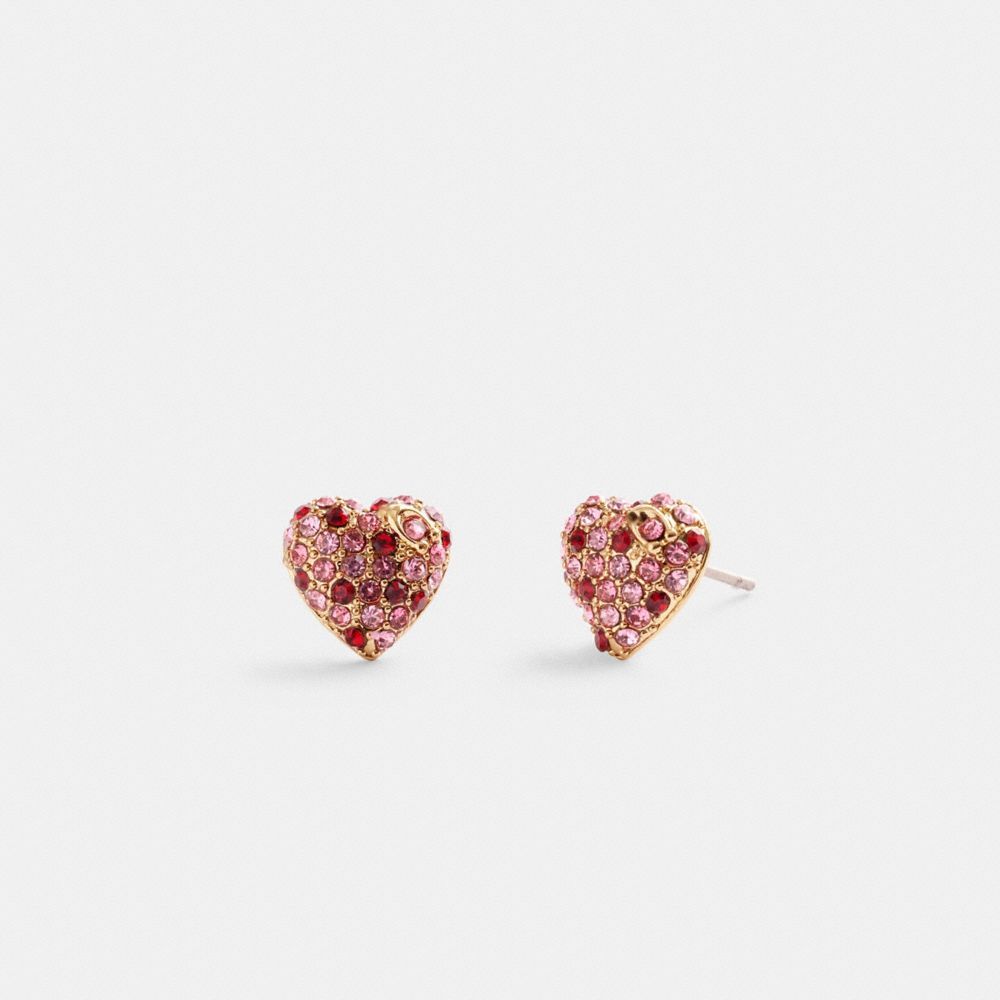 Coach Pave Heart Stud Earrings Sieraden Dames Goud Roze Gekleurd | XV9306482