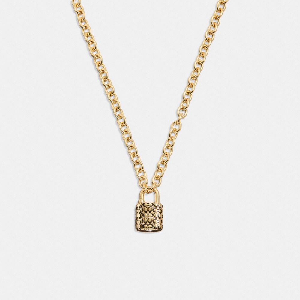 Coach Quilted Padlock Chain Necklace Sieraden Dames Goud Zwart | QY5431809