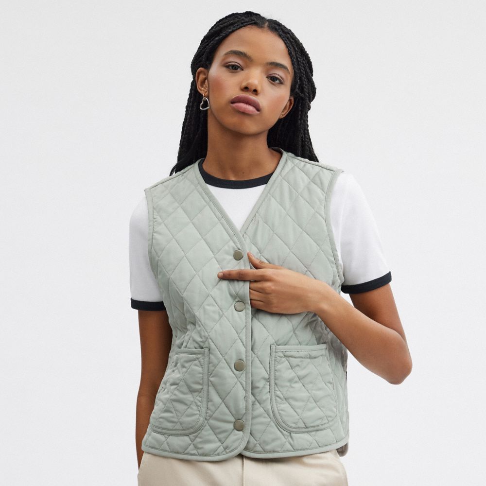 Coach Quilted Vest Jassen Dames Groen | UC2560139