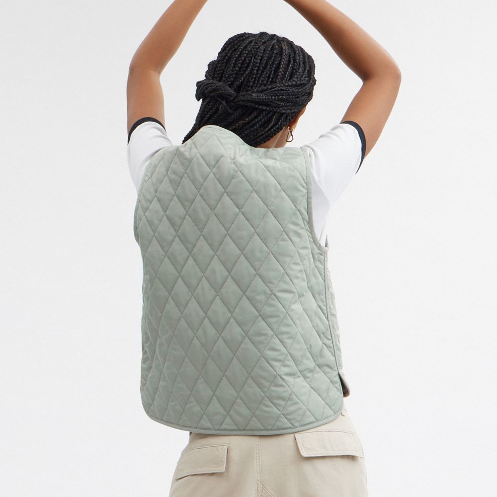 Coach Quilted Vest Jassen Dames Groen | UC2560139