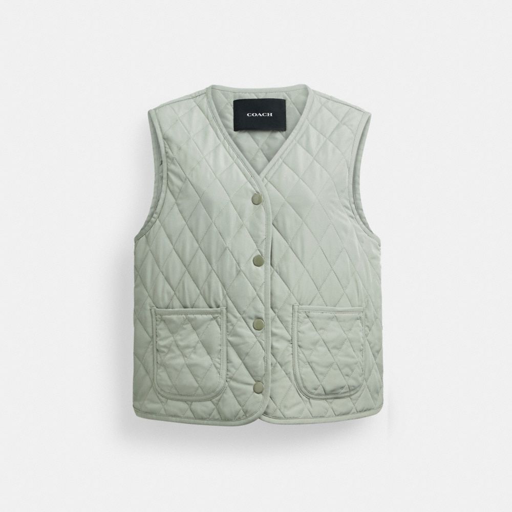 Coach Quilted Vest Jassen Dames Groen | UC2560139