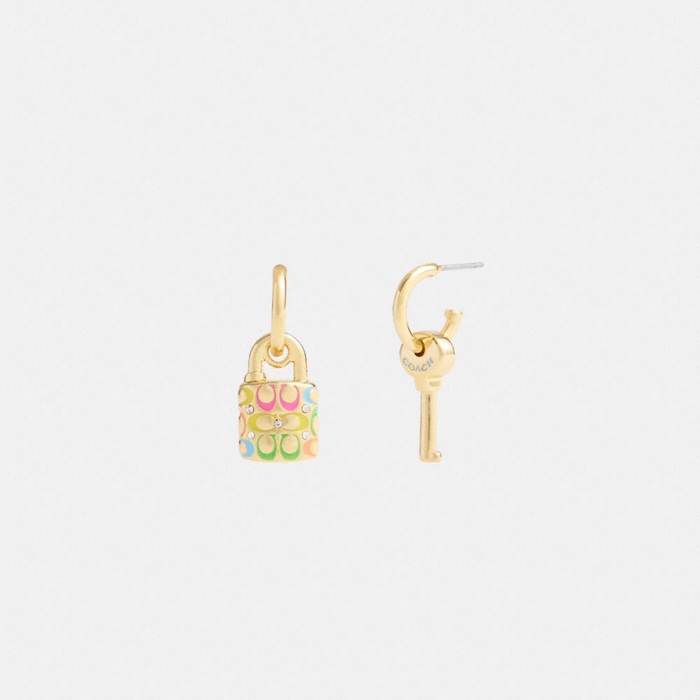 Coach Rainbow Quilted Padlock Key Mismatch Earrings Sieraden Dames Goud Gekleurd | TH6345790