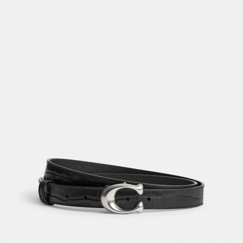 Coach Sculpted Signature Buckle Reversible Belt, 25 Mm Riemen Dames Zilver Zwart | XK3206918