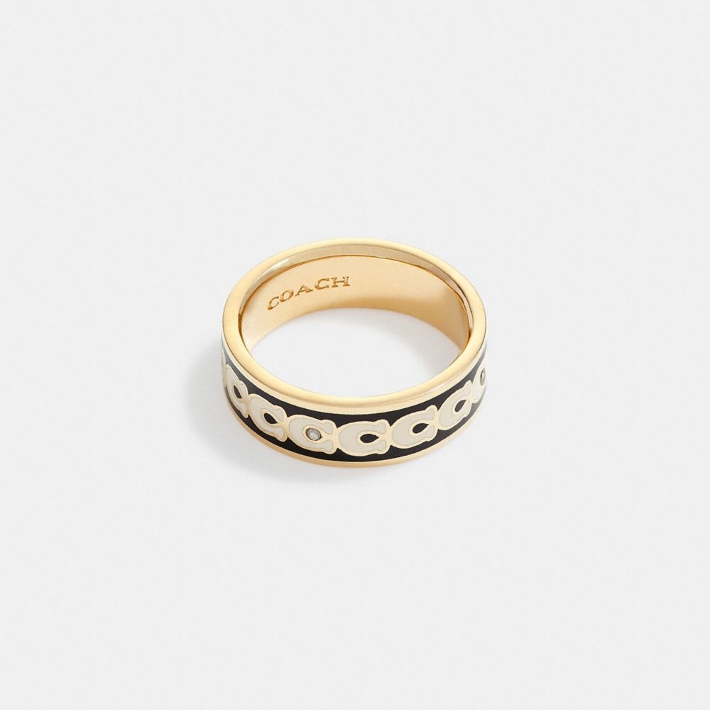 Coach Signature Enamel Ring Sieraden Dames Goud Zwart | KB0312458