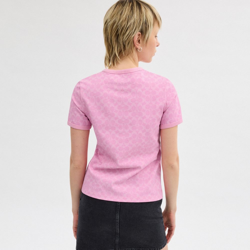 Coach Signature Ringer T Shirt In Organic Cotton Topjes Dames Roze | LH5270498