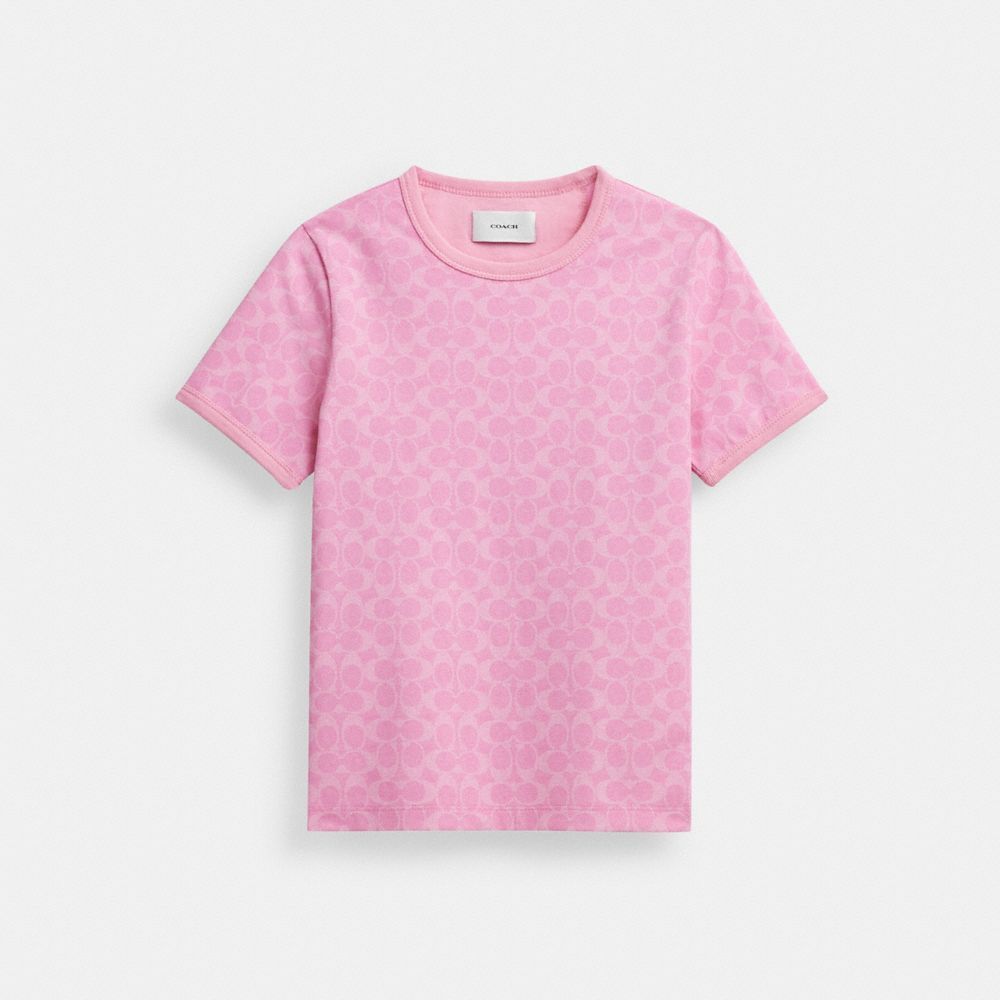 Coach Signature Ringer T Shirt In Organic Cotton Topjes Dames Roze | LH5270498